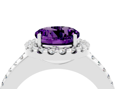 White gold Round Cut Amethyst Pavé Halo Ring with Four-Prong Setting_16