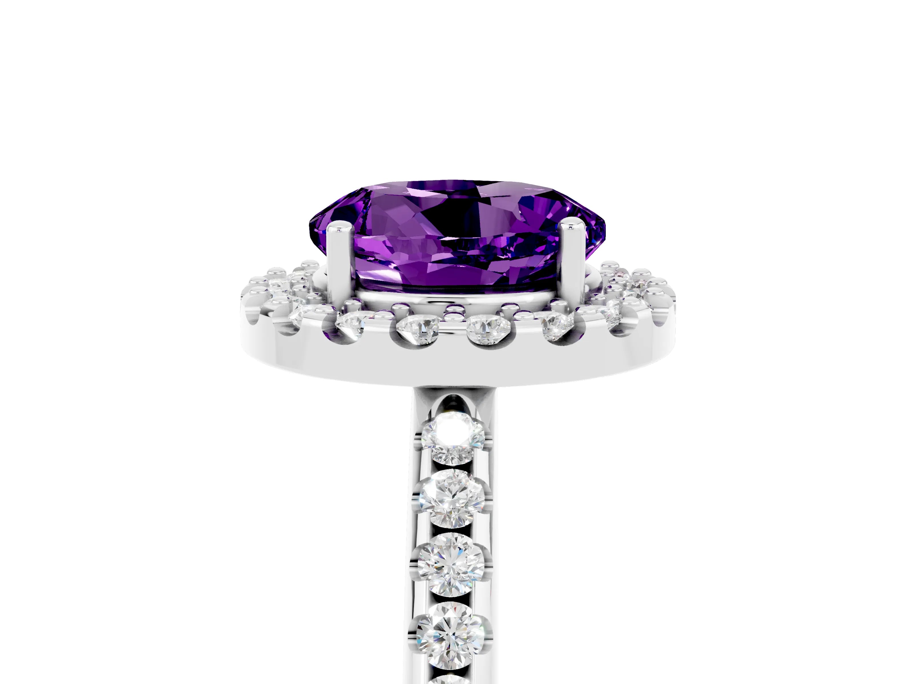 White gold Round Cut Amethyst Pavé Halo Ring with Four-Prong Setting_17