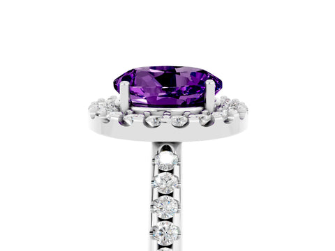 White gold Round Cut Amethyst Pavé Halo Ring with Four-Prong Setting_17