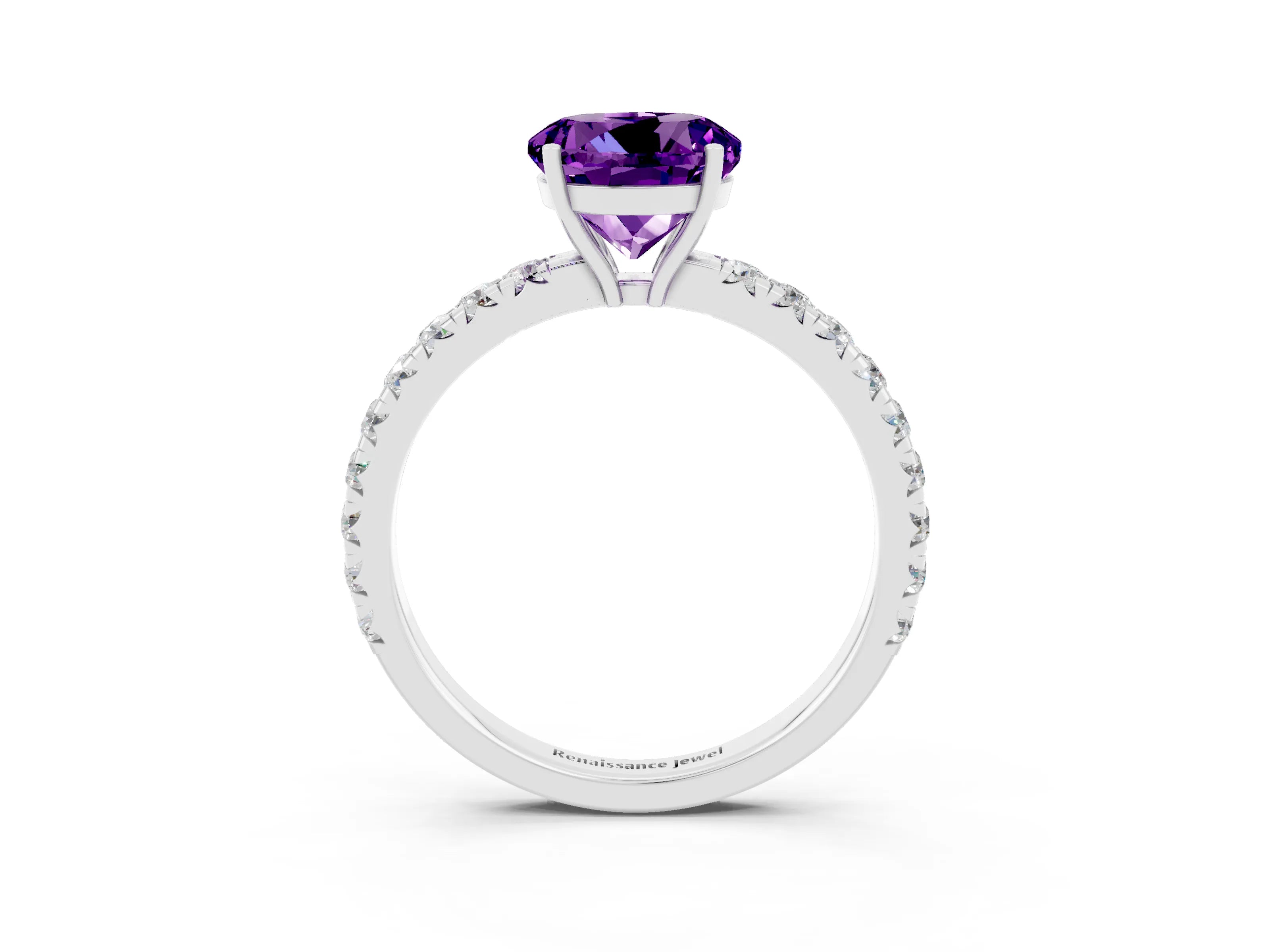 White gold Round Cut Amethyst Pavé Solitaire Engagement Ring with Four-Prong Setting_15