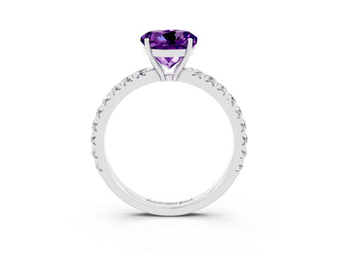 White gold Round Cut Amethyst Pavé Solitaire Engagement Ring with Four-Prong Setting_15