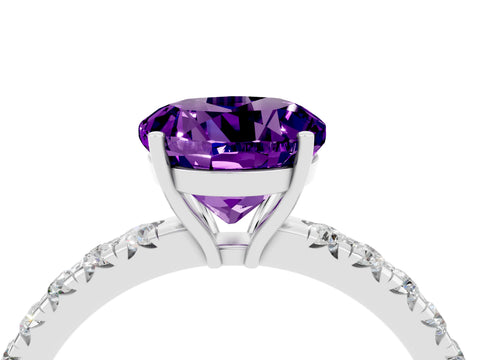 White gold Round Cut Amethyst Pavé Solitaire Engagement Ring with Four-Prong Setting_16
