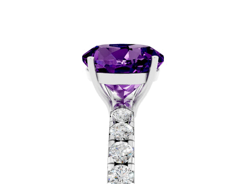 White gold Round Cut Amethyst Pavé Solitaire Engagement Ring with Four-Prong Setting_17