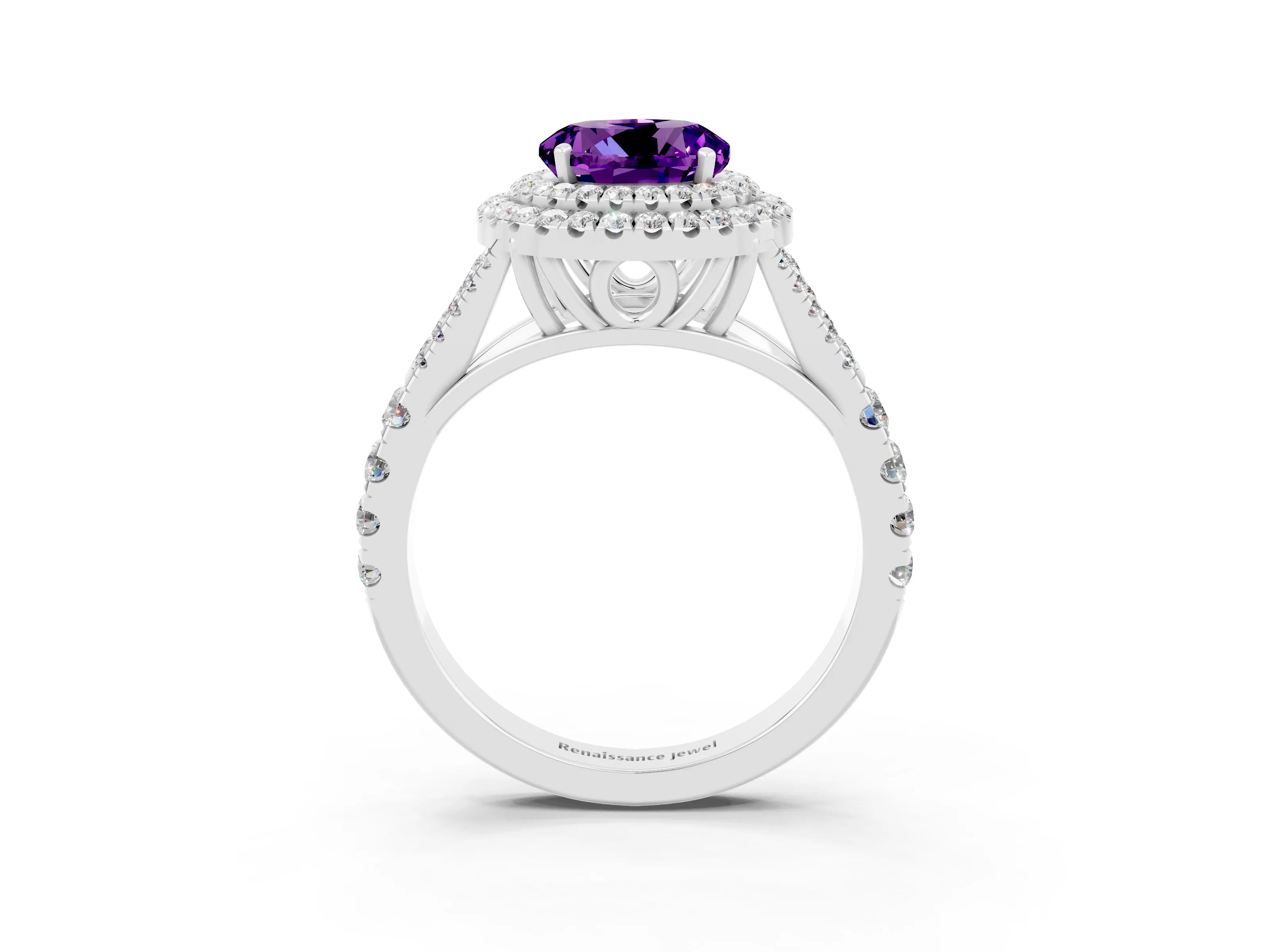 White gold Round Cut Amethyst Pavé Split Shank Double Halo Engagement Ring_3