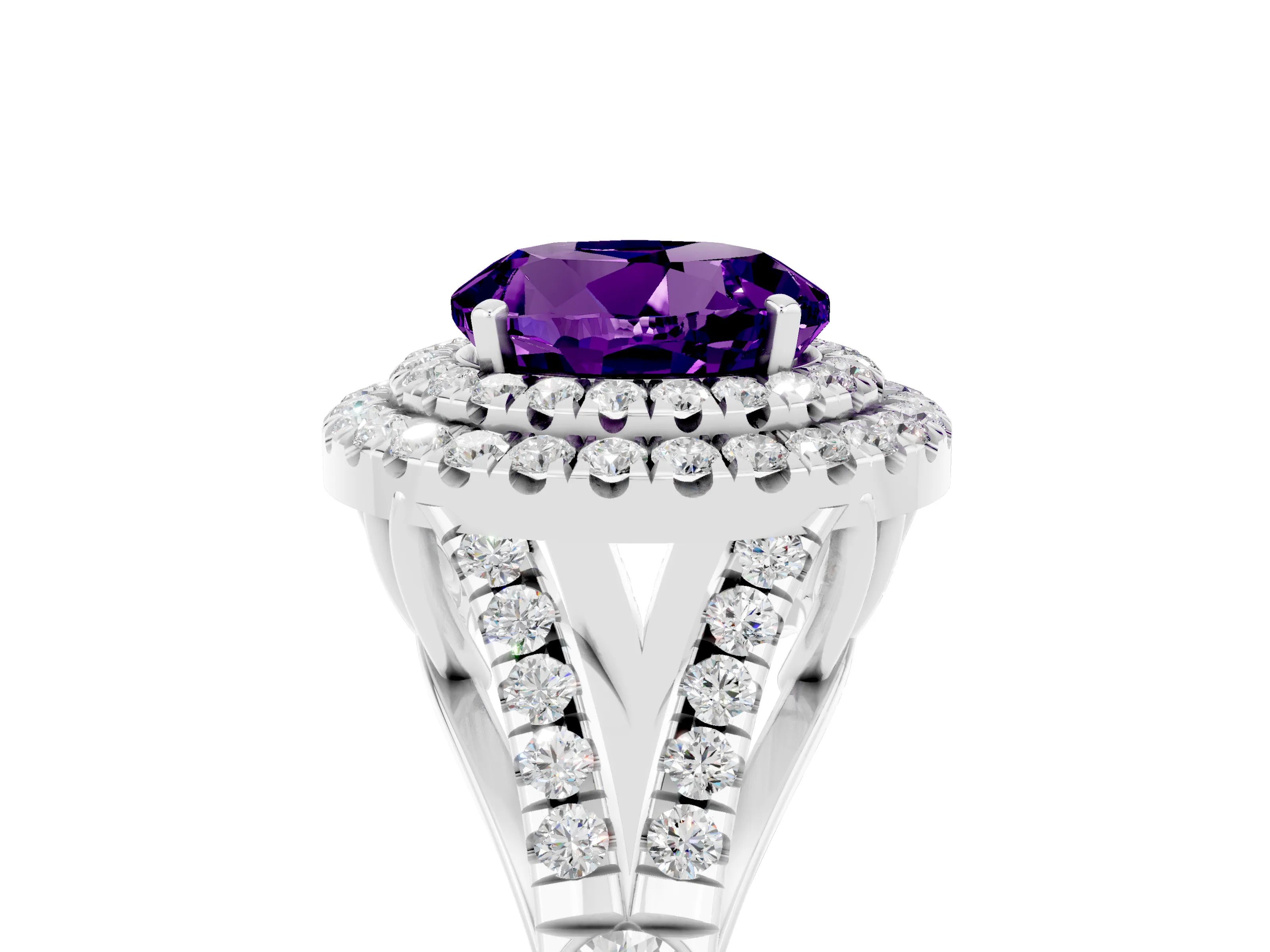 White gold Round Cut Amethyst Pavé Split Shank Double Halo Engagement Ring_5