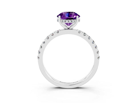 White gold Round Cut Amethyst Pave Band Solitaire Ring with Four-Prong Setting_27