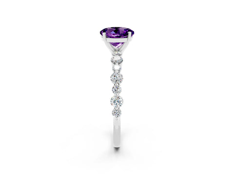 White gold Round Cut Amethyst Prong Set Engagement Ring with Pavé Band_2