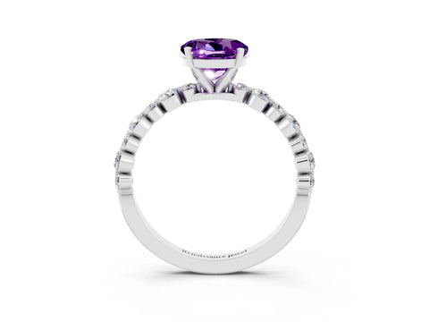 White gold Round Cut Amethyst Prong Set Engagement Ring with Pavé Band_3