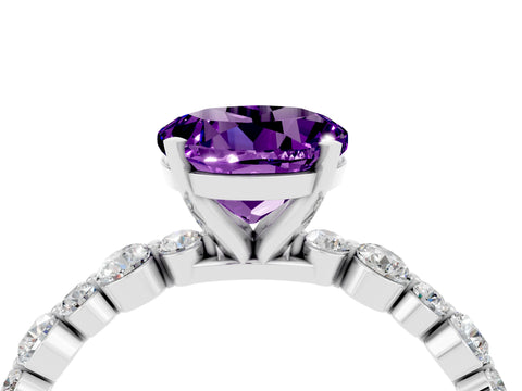 White gold Round Cut Amethyst Prong Set Engagement Ring with Pavé Band_4