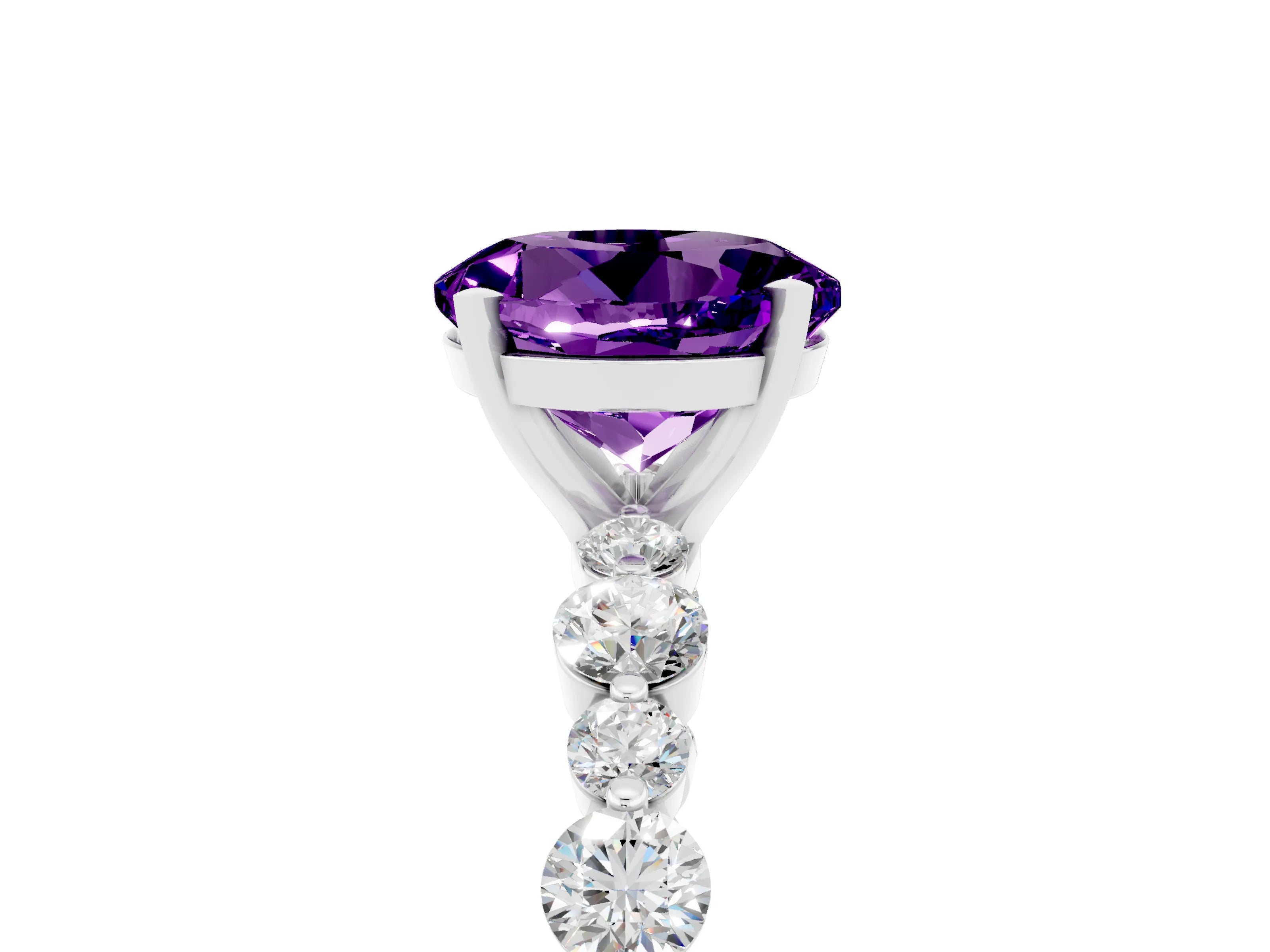 White gold Round Cut Amethyst Prong Set Engagement Ring with Pavé Band_5