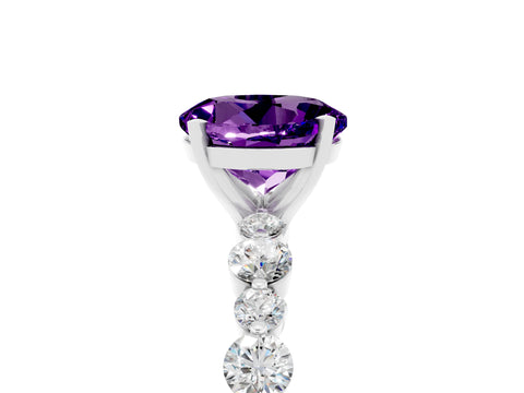 White gold Round Cut Amethyst Prong Set Engagement Ring with Pavé Band_5