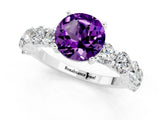 White gold Round Cut Amethyst Prong Setting with Side Stones on a Pave Band_1