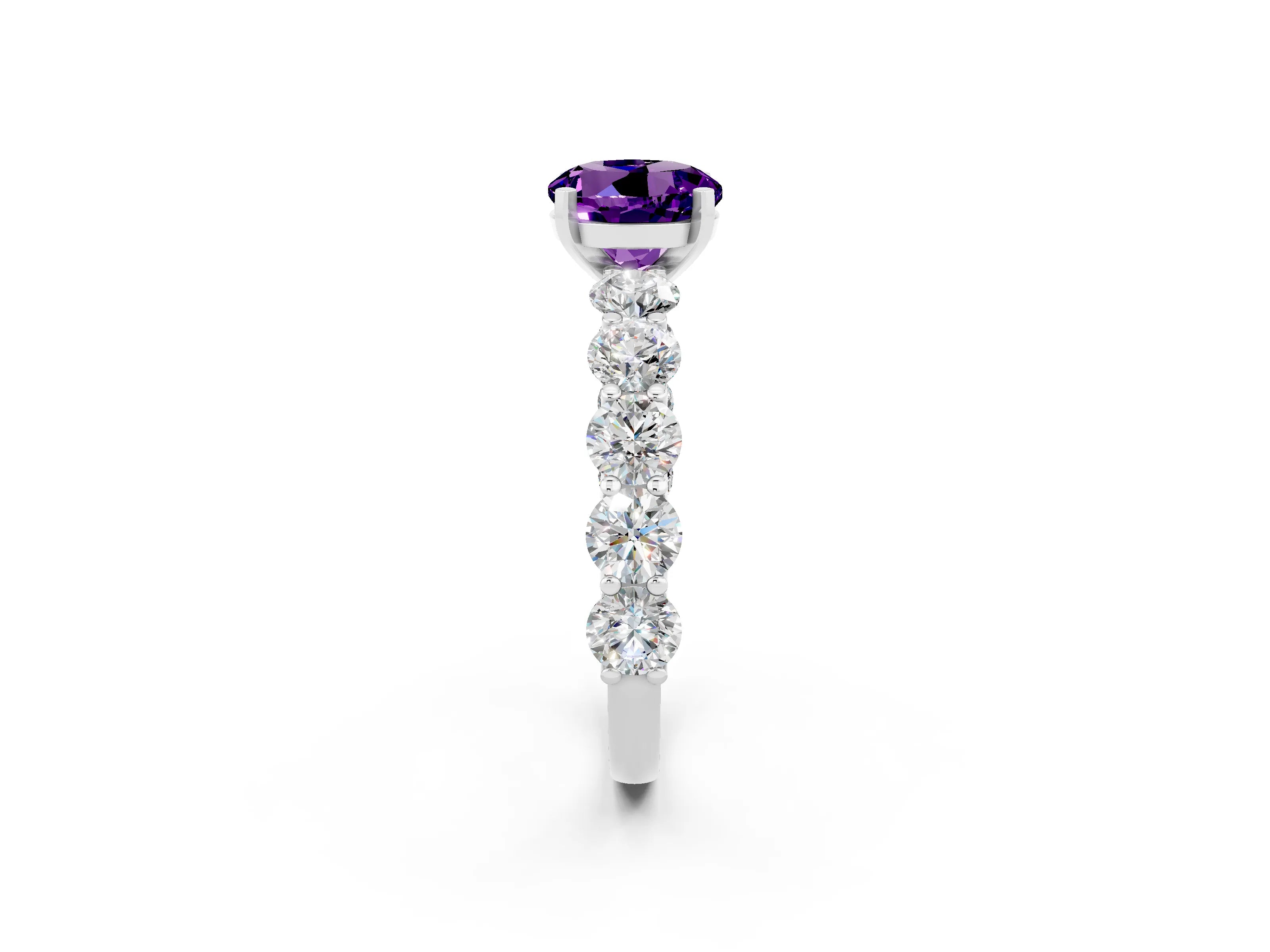 White gold Round Cut Amethyst Prong Setting with Side Stones on a Pave Band_2