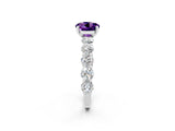 White gold Round Cut Amethyst Prong Setting with Side Stones on a Pave Band_2