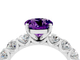 White gold Round Cut Amethyst Prong Setting with Side Stones on a Pave Band_4