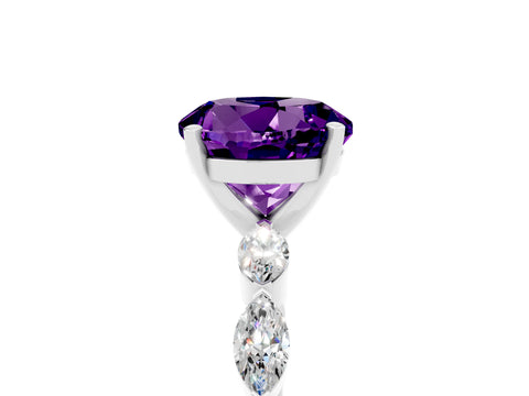White gold Round Cut Amethyst Ring with Marquise Side Stones and Prong Setting_5