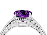 White gold Round Cut Amethyst Ring with Milgrain Pavé Band and Four-Prong Setting_16