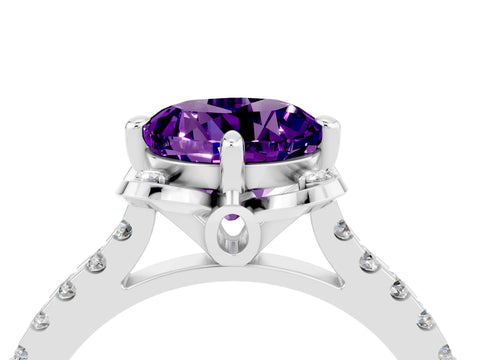 White gold Round Cut Amethyst Ring with Pavé Band and Floral Prong Setting_4