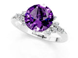 White gold Round Cut Amethyst Ring with Side Stones and Four-Prong Setting_37