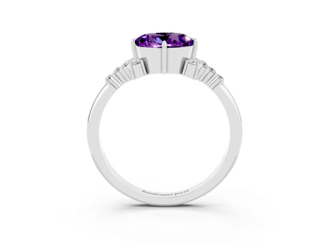 White gold Round Cut Amethyst Ring with Side Stones and Four-Prong Setting_39