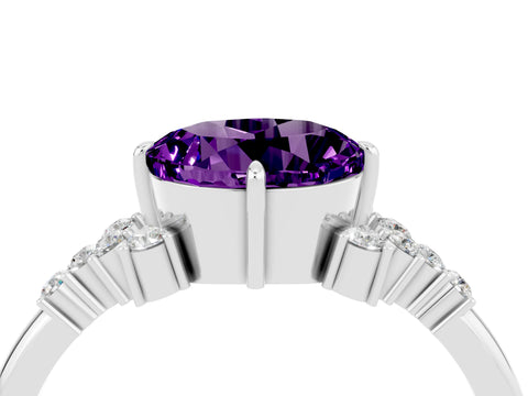 White gold Round Cut Amethyst Ring with Side Stones and Four-Prong Setting_40