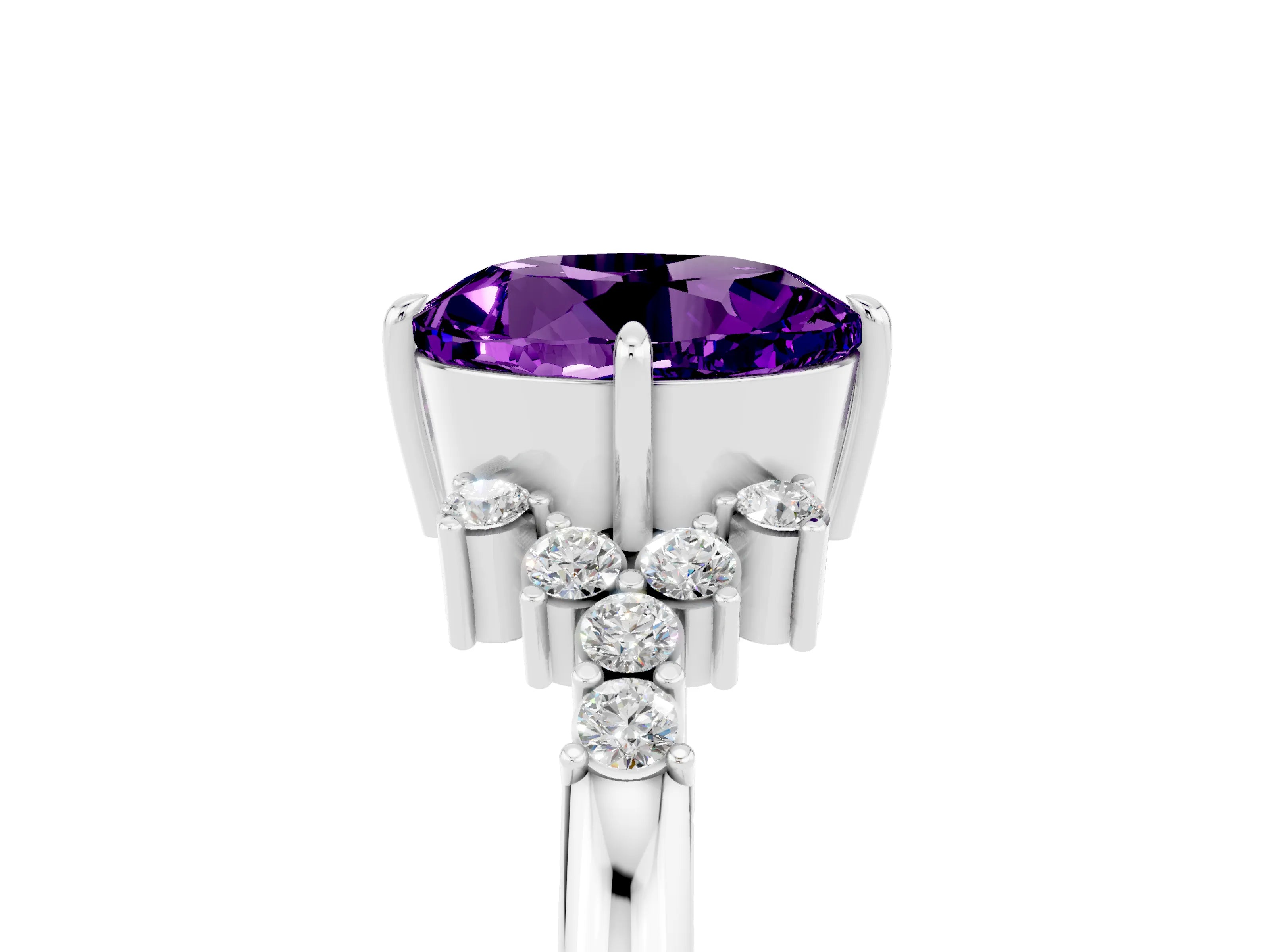 White gold Round Cut Amethyst Ring with Side Stones and Four-Prong Setting_41