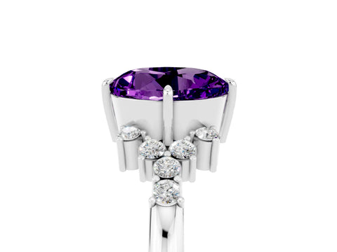 White gold Round Cut Amethyst Ring with Side Stones and Four-Prong Setting_41