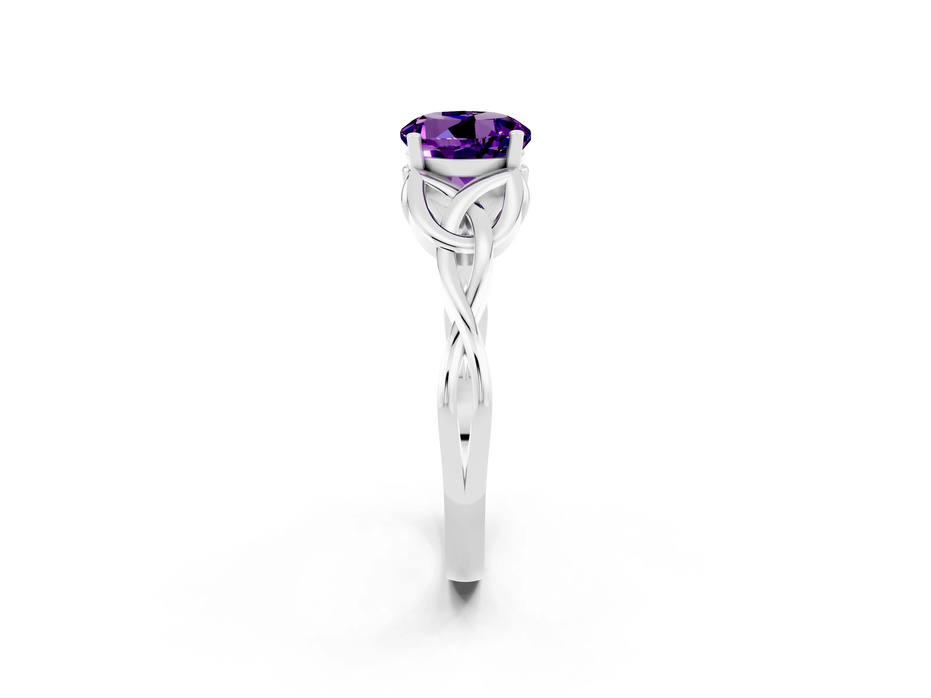 White gold Round Cut Amethyst Solitaire Celtic Knot Ring with Four-Prong Setting_14