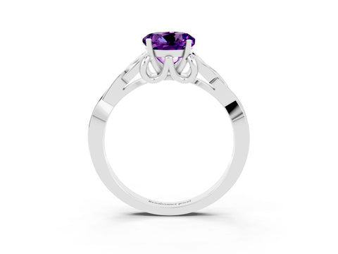 White gold Round Cut Amethyst Solitaire Celtic Knot Ring with Four-Prong Setting_15