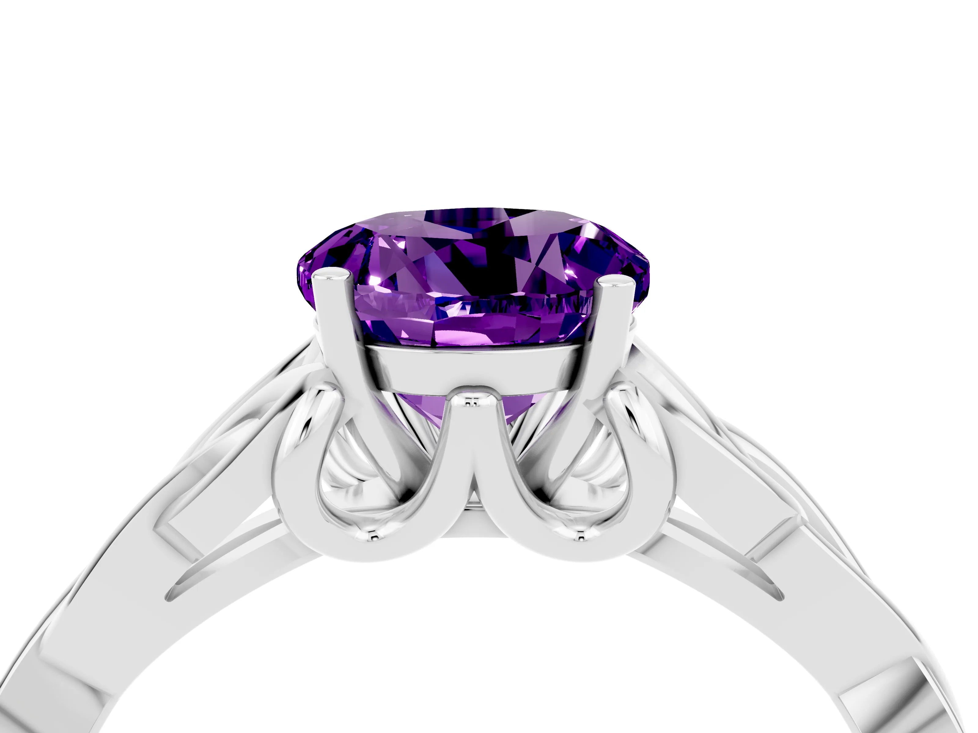 White gold Round Cut Amethyst Solitaire Celtic Knot Ring with Four-Prong Setting_16