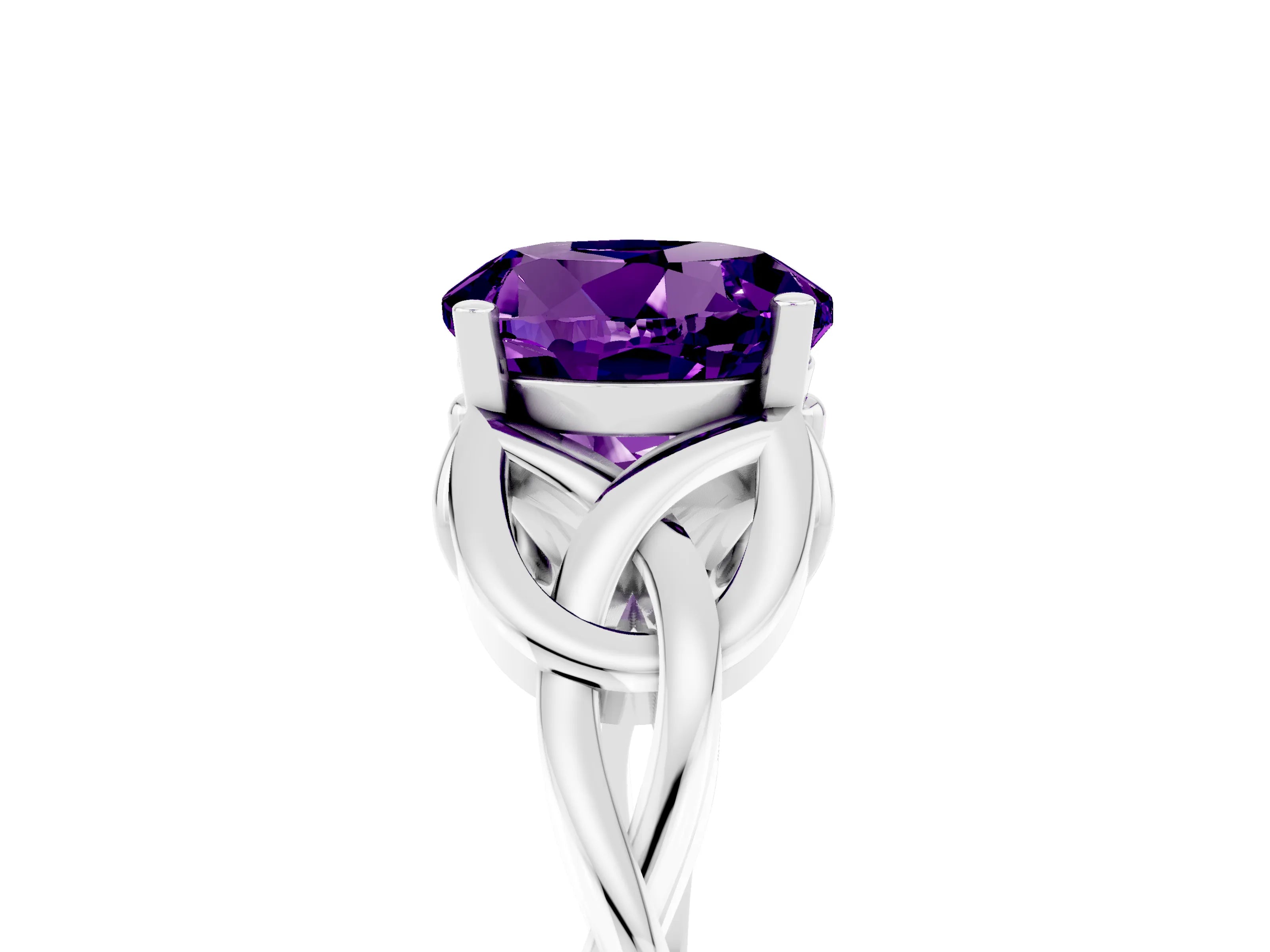 White gold Round Cut Amethyst Solitaire Celtic Knot Ring with Four-Prong Setting_17