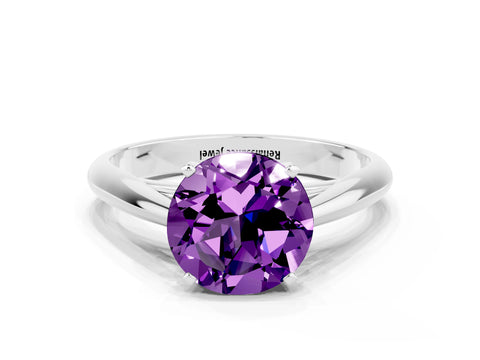 White gold Round Cut Amethyst Solitaire Engagement Ring with Cathedral Setting and Four-Prong Mount_12