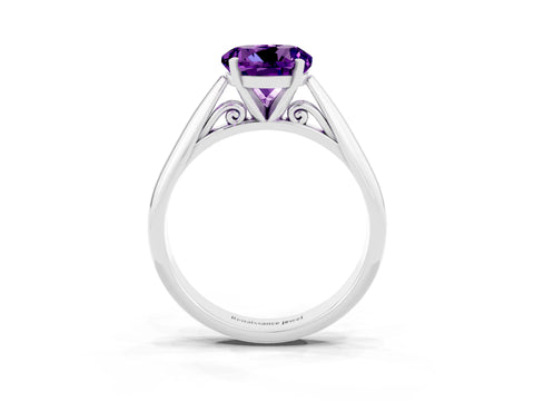 White gold Round Cut Amethyst Solitaire Engagement Ring with Cathedral Setting and Four-Prong Mount_15