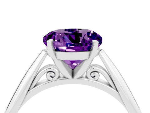 White gold Round Cut Amethyst Solitaire Engagement Ring with Cathedral Setting and Four-Prong Mount_16