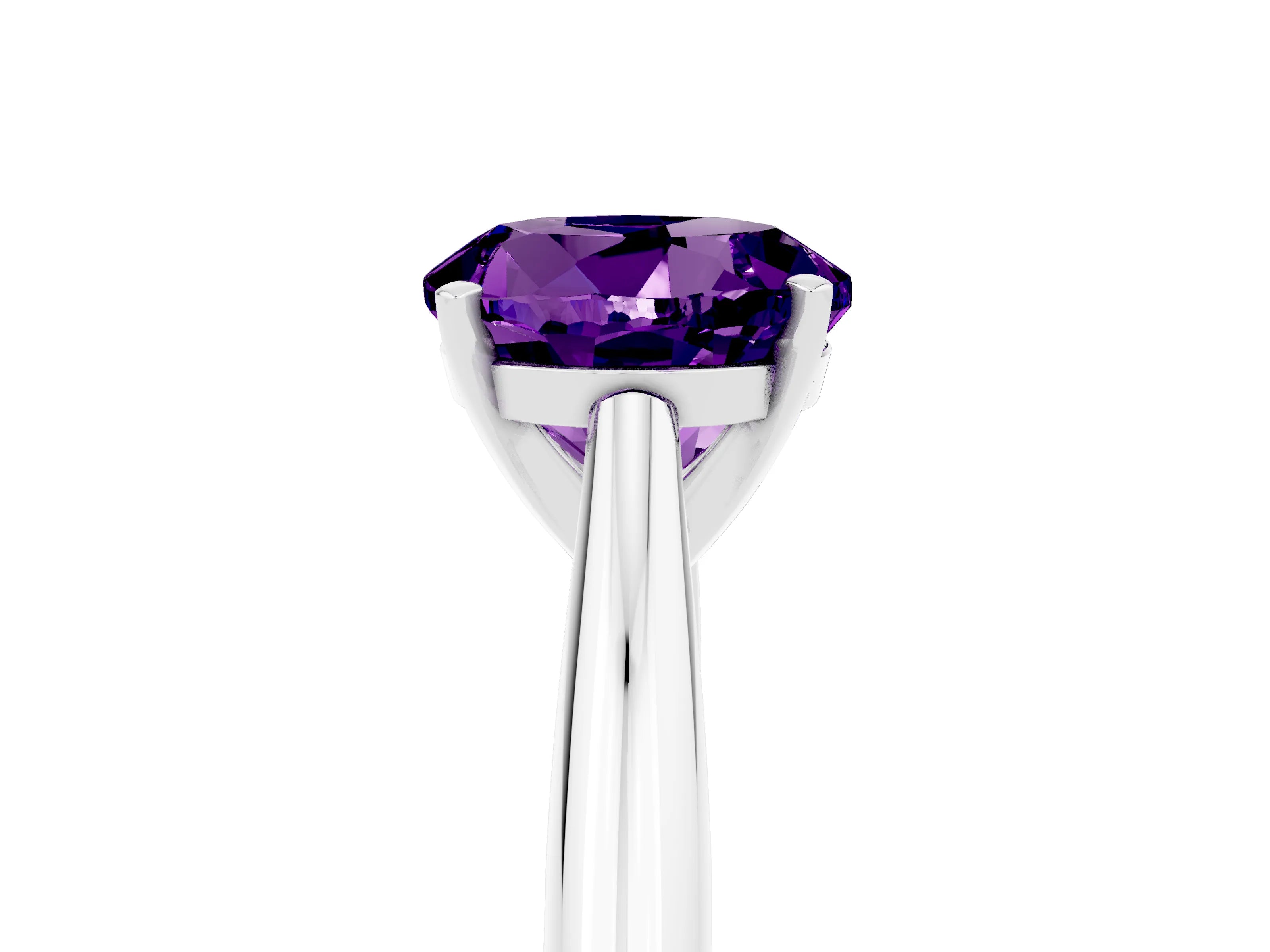 White gold Round Cut Amethyst Solitaire Engagement Ring with Cathedral Setting and Four-Prong Mount_17