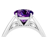 White gold Round Cut Amethyst Solitaire Engagement Ring with Cathedral Setting and Four-Prong Mount_34