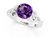 White gold Round Cut Amethyst Solitaire Engagement Ring with Celtic Knot Band and Four-Prong Setting_1
