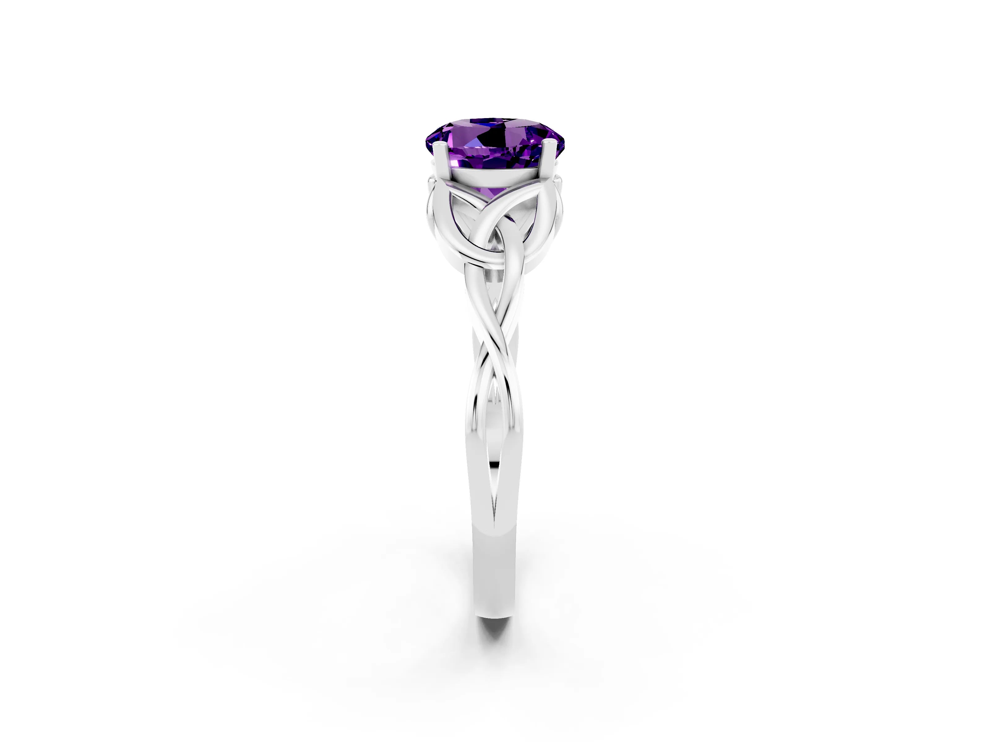 White gold Round Cut Amethyst Solitaire Engagement Ring with Celtic Knot Band and Four-Prong Setting_2