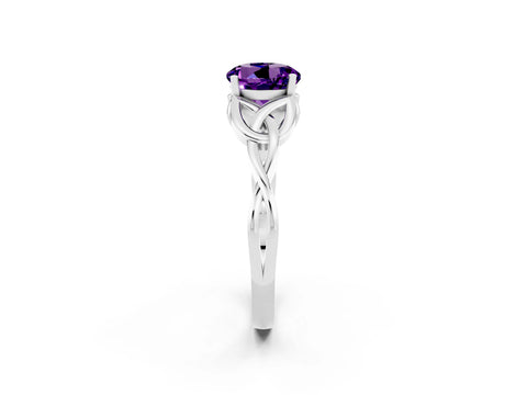 White gold Round Cut Amethyst Solitaire Engagement Ring with Celtic Knot Band and Four-Prong Setting_2