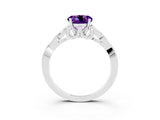 White gold Round Cut Amethyst Solitaire Engagement Ring with Celtic Knot Band and Four-Prong Setting_3