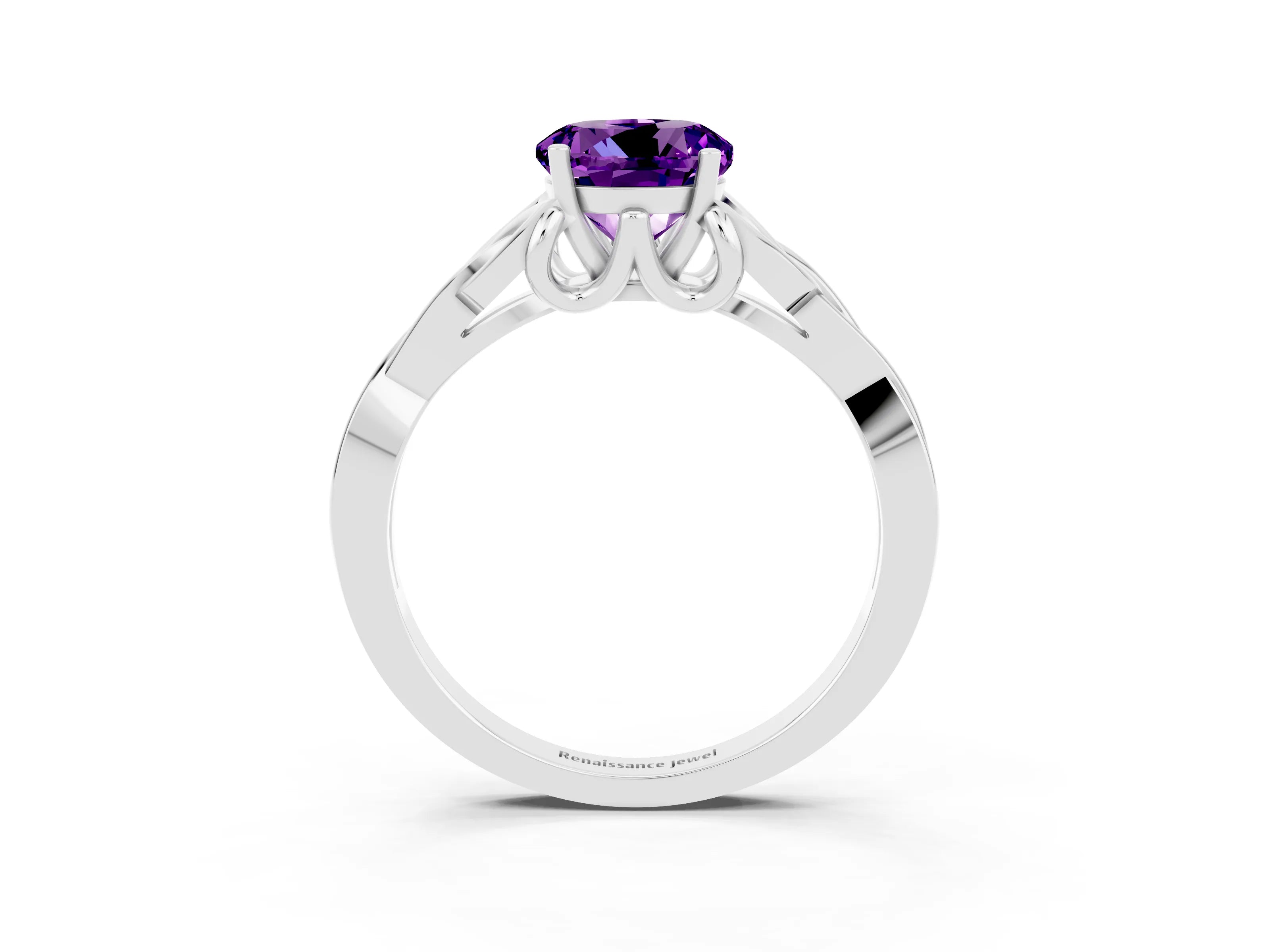 White gold Round Cut Amethyst Solitaire Engagement Ring with Celtic Knot Band and Four-Prong Setting_3