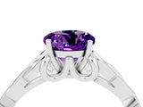 White gold Round Cut Amethyst Solitaire Engagement Ring with Celtic Knot Band and Four-Prong Setting_4