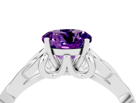 White gold Round Cut Amethyst Solitaire Engagement Ring with Celtic Knot Band and Four-Prong Setting_4