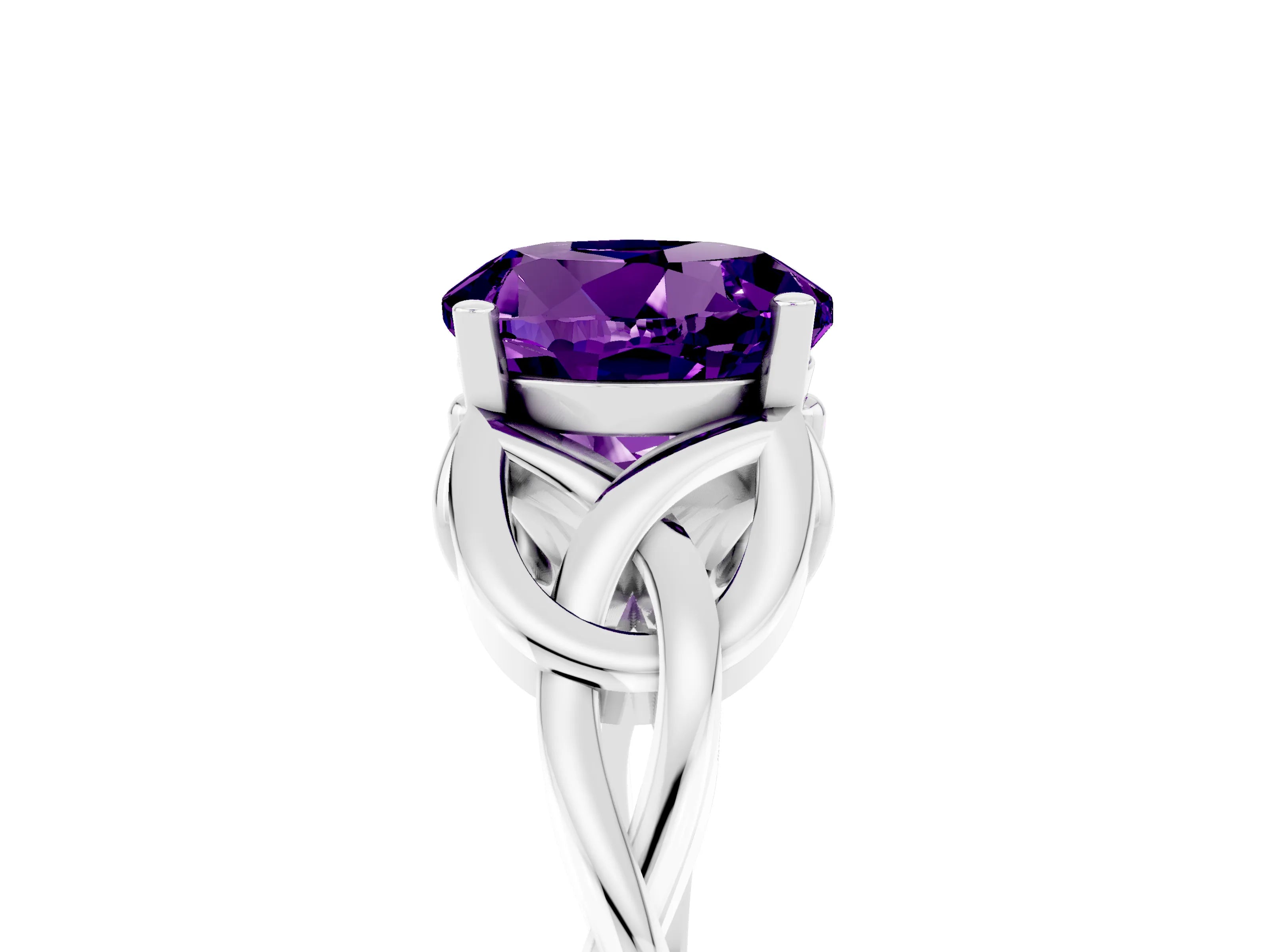 White gold Round Cut Amethyst Solitaire Engagement Ring with Celtic Knot Band and Four-Prong Setting_5