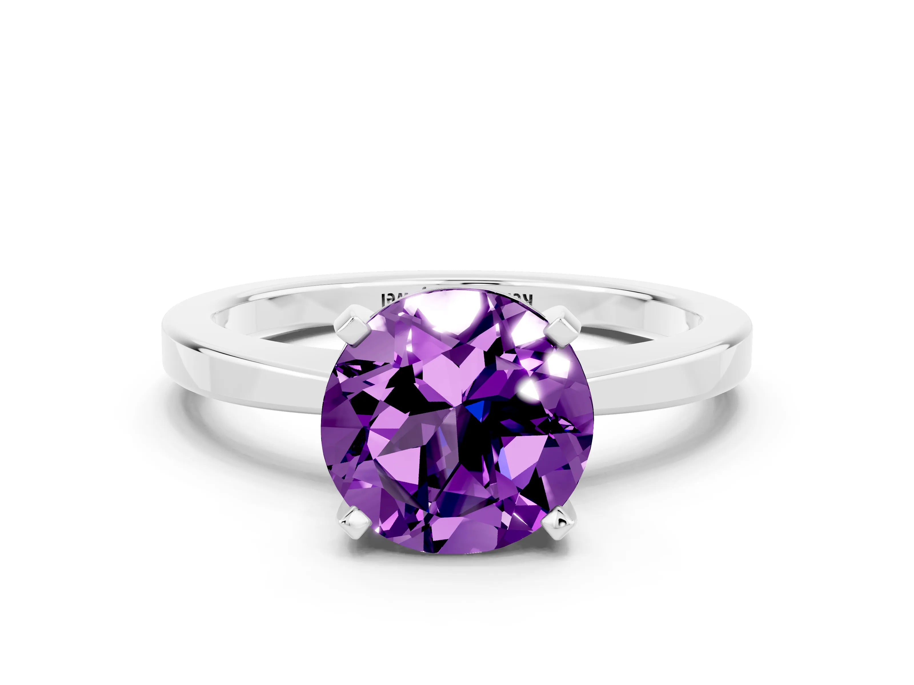 White gold Round Cut Amethyst Solitaire Engagement Ring with Classic Band and Four-Prong Setting_24