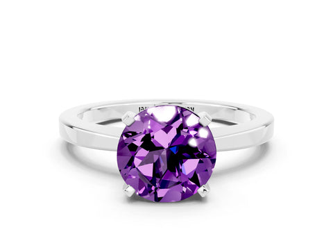 White gold Round Cut Amethyst Solitaire Engagement Ring with Classic Band and Four-Prong Setting_24