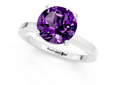 White gold Round Cut Amethyst Solitaire Engagement Ring with Classic Band and Four-Prong Setting_25