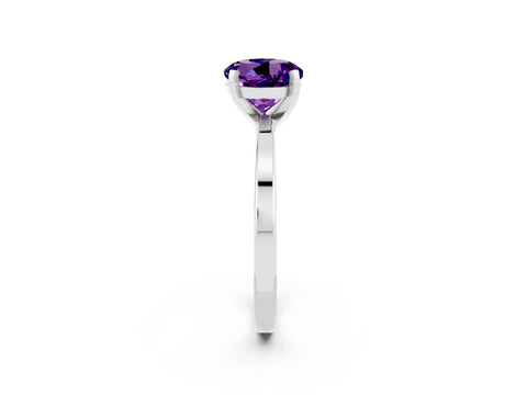 White gold Round Cut Amethyst Solitaire Engagement Ring with Classic Band and Four-Prong Setting_26