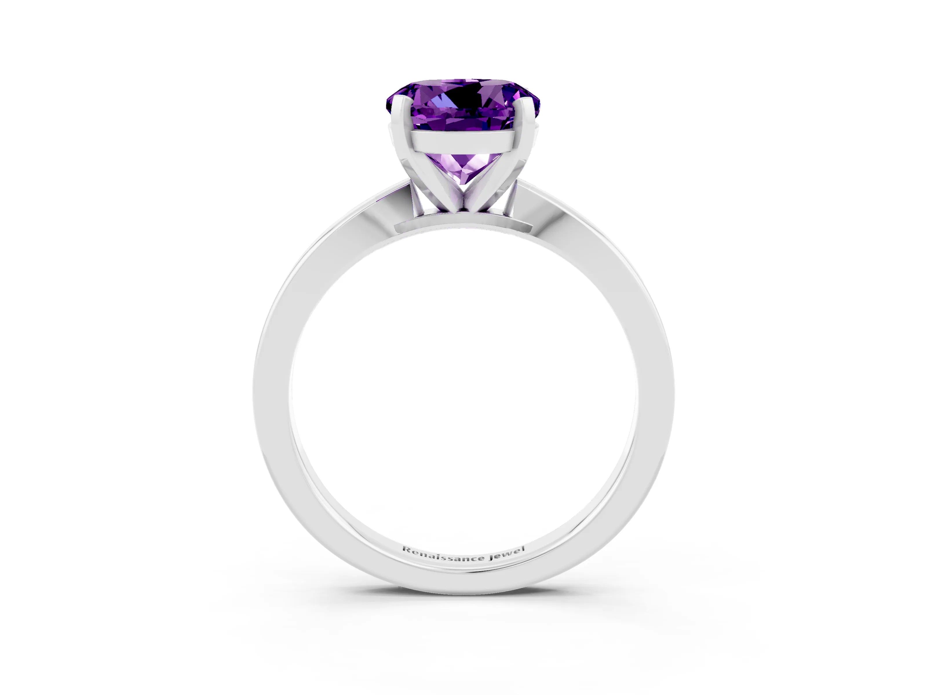 White gold Round Cut Amethyst Solitaire Engagement Ring with Classic Band and Four-Prong Setting_27