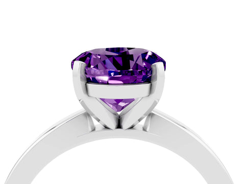 White gold Round Cut Amethyst Solitaire Engagement Ring with Classic Band and Four-Prong Setting_28